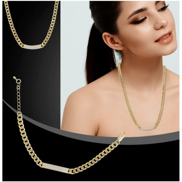 Women's Stainless Steel Gold Polish Polish Hand Bracelet And Necklace (Gold Plated) - Image 2