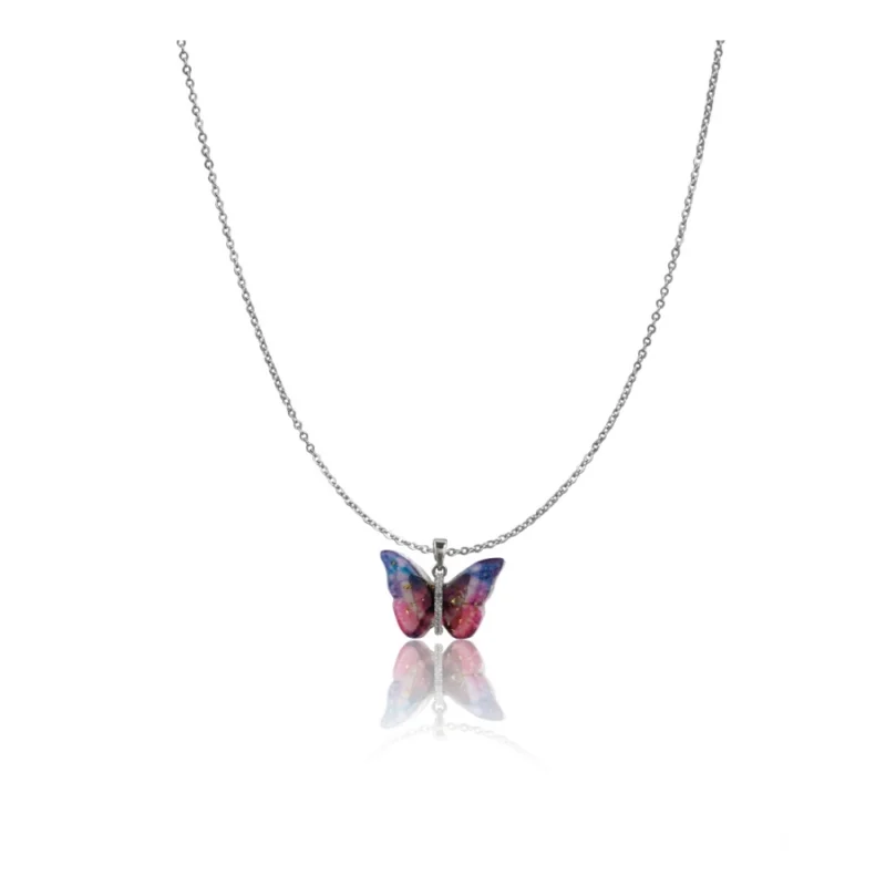 Women's Stainless Steel Colorful Butterfly Pendent Dailywear chain (Silver Plated)