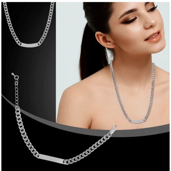 Women's Stainless Steel Silver Polish Hand Bracelet And Necklace (Silver Plated) - Image 2