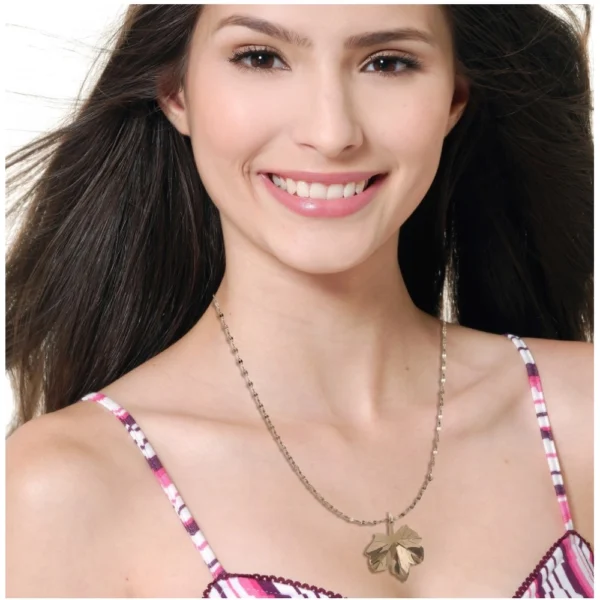 Women's Stainless Steel Leaf Pendent Delicate Chain (Gold Plated) - Image 2