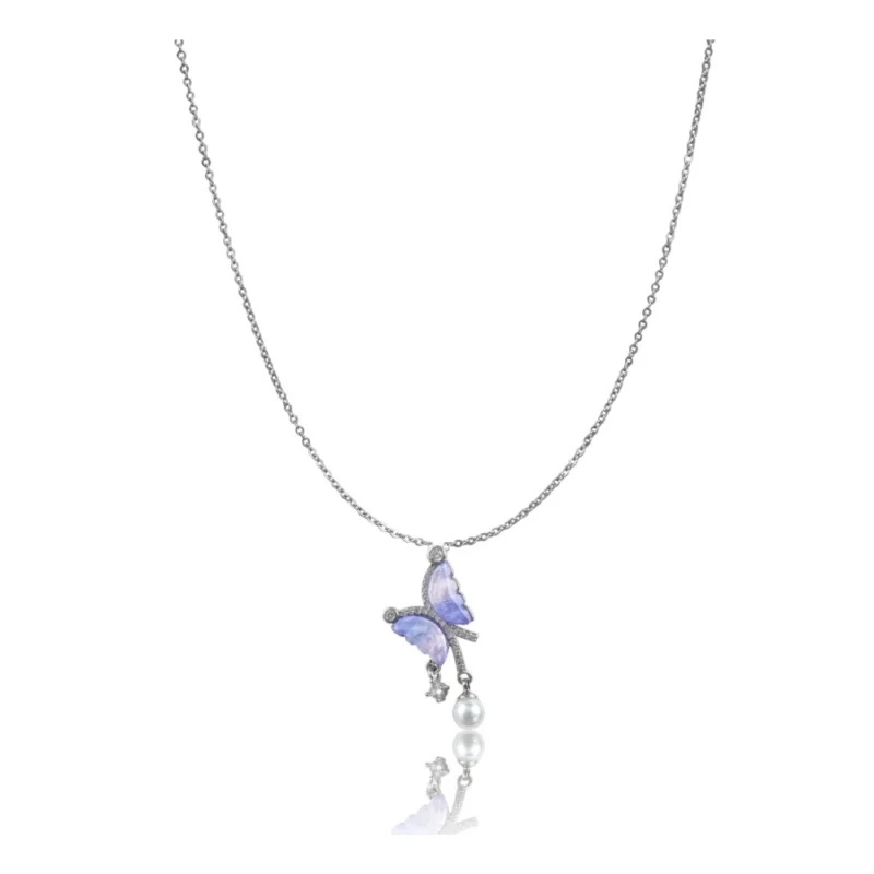Women's Stainless Steel Butterfly Dailywear Pendent Delicate Chain (Silver Plated)
