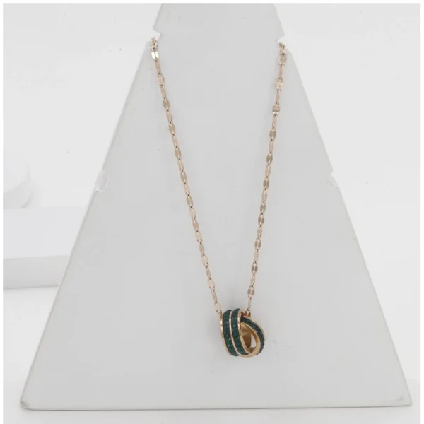 Women's Stainless Steel Green Ring Pendent Delicate Chain (Gold Plated)