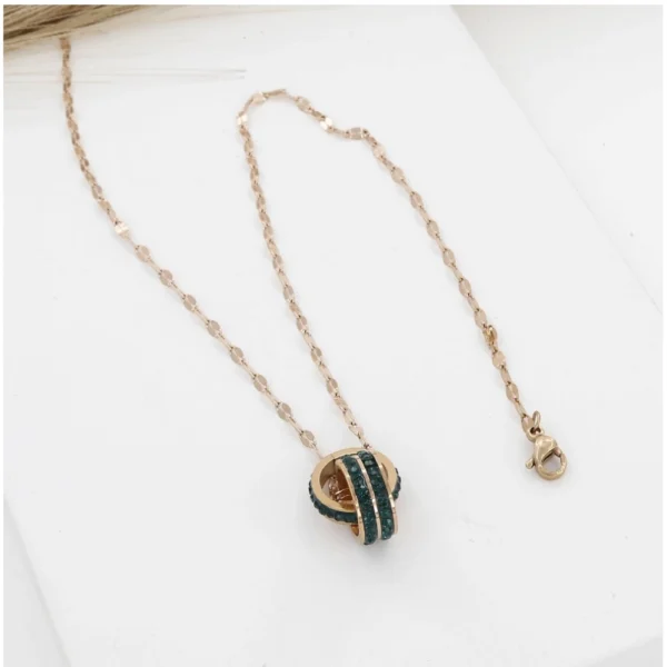 Women's Stainless Steel Green Ring Pendent Delicate Chain (Gold Plated) - Image 2