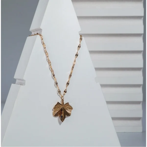 Women's Stainless Steel Leaf Pendent Delicate Chain (Gold Plated) - Image 3