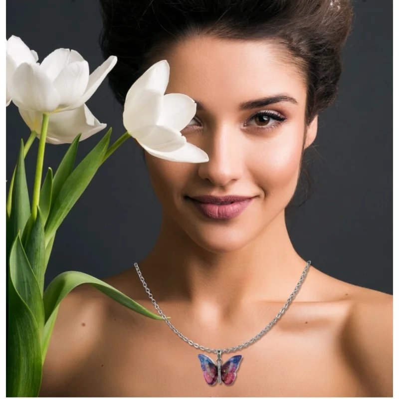 Alternative view of Women's Stainless Steel Colorful Butterfly Pendent Dailywear chain (Silver Plated)