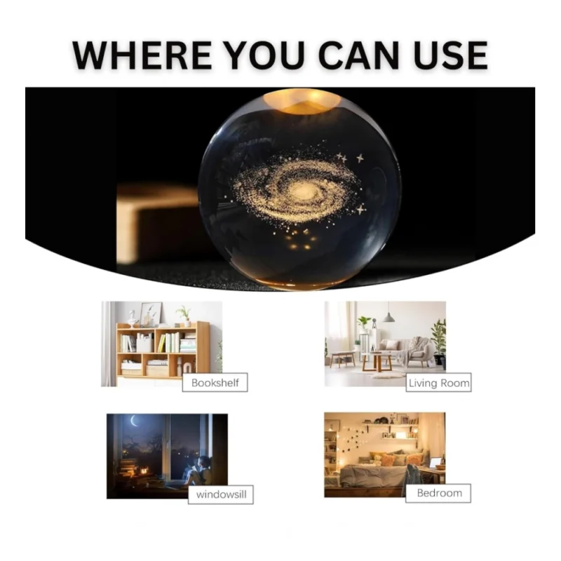 Wood 3D Galaxy Crystal Ball Night Lamp LED Wooden for Galaxy Warm White (Transparent) - Image 3