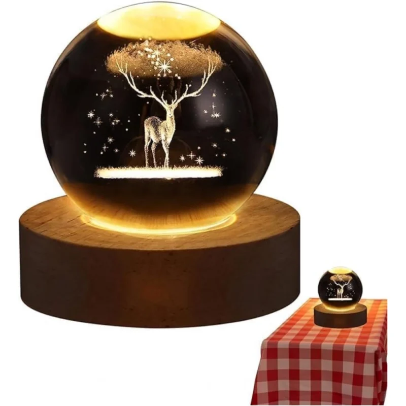 Alternative view of Wood 3D Galaxy Crystal Ball Night Lamp Colorful LED Wooden for Deer (Transparent)