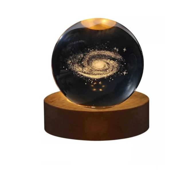 Wood 3D Galaxy Crystal Ball Night Lamp LED Wooden for Galaxy Warm White (Transparent) - Image 3