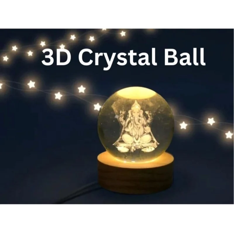 Wood Lord Ganesh Ji Crystal Ball Night Light (Transparent) - Image 3