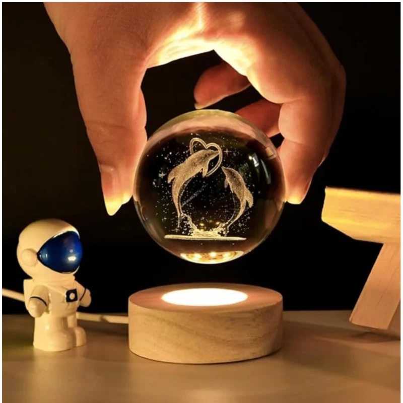 Alternative view of Wood 3D Dolphin Crystal Ball Night Light Dolphin Love (Transparent)