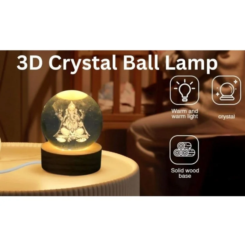 Alternative view of Wood Lord Ganesh Ji Crystal Ball Night Light (Transparent)