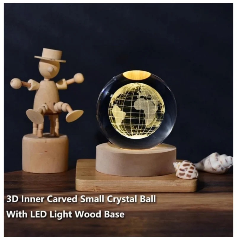 Alternative view of Wood 3D Galaxy Crystal Ball Night Lamp Colorful LED Wooden for Earth (Transparent)