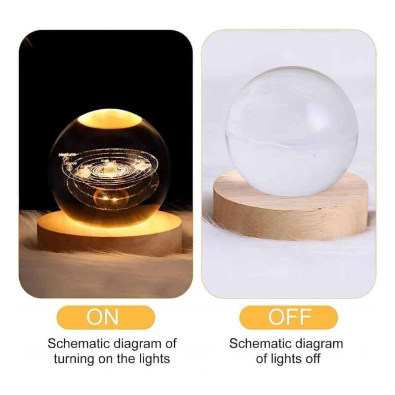 Wood 3D Galaxy Crystal Ball Night Lamp Colorful LED Wooden Dolphin with Moon (Transparent) - Image 3