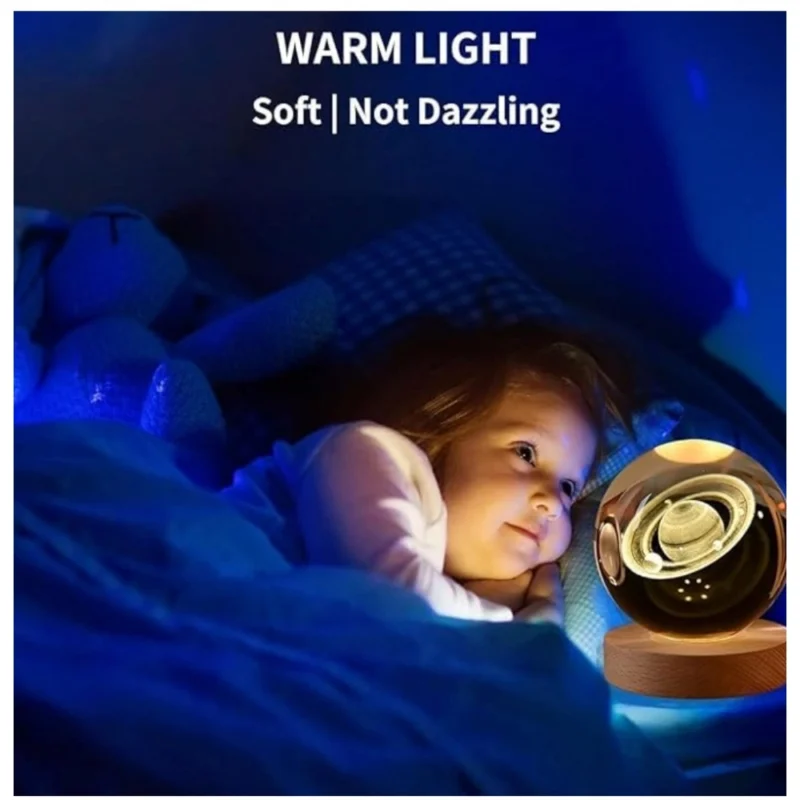 Wood 3D Saturn Crystal Ball Lamp Lamp with USB Powered (Transparent) - Image 3