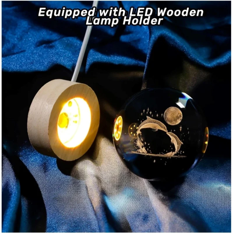 Alternative view of Wood 3D Galaxy Crystal Ball Night Lamp Colorful LED Wooden Dolphin with Moon (Transparent)