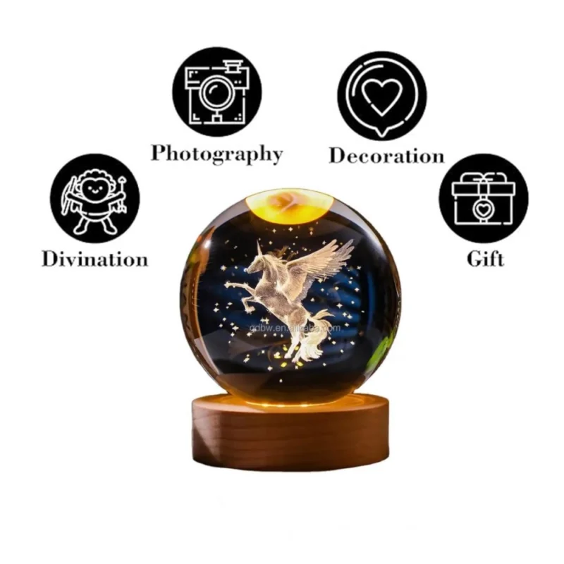 Alternative view of Wood 3D Unicorn Crystal Ball Lamp (Transparent)