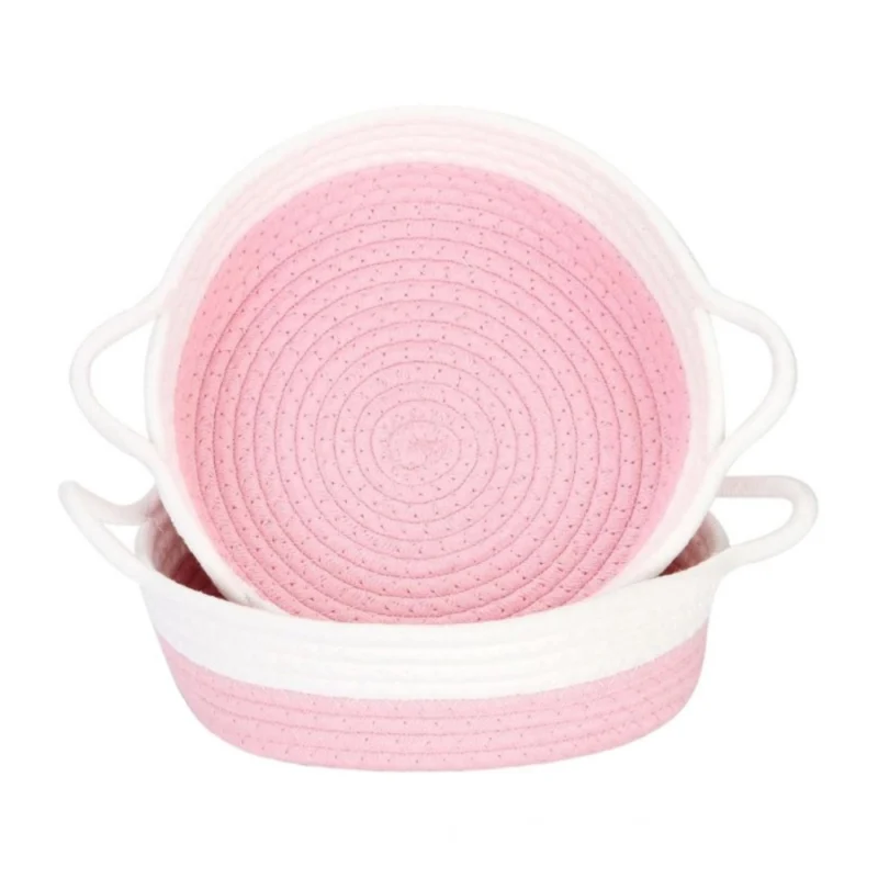 Cotton White Basket 2 Pcs Storage Basket For Clothes (Pink)