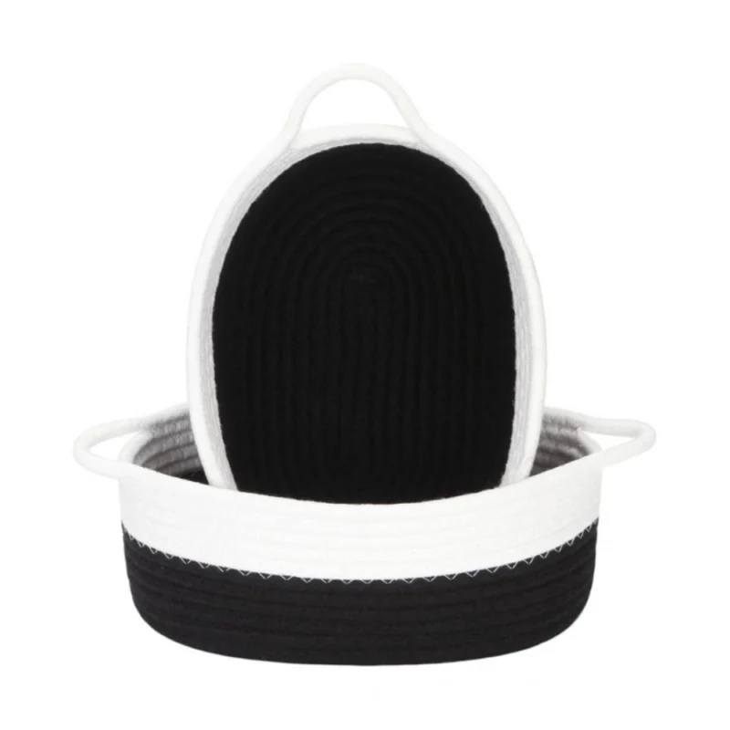 Cotton Black White 2 Pcs Storage Basket For Clothes (Black)