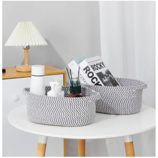 Cotton 2 Pcs Oval Basket  Storage Basket For Clothes (Grey) - Image 2