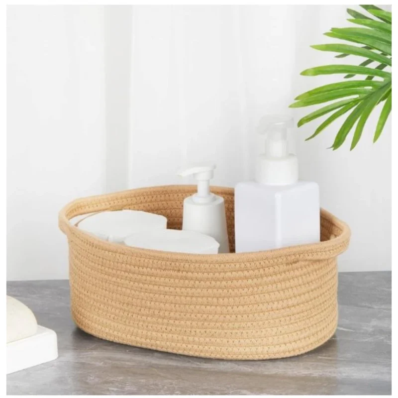 Alternative view of Cotton 2 Pcs Oval Basket Storage Basket For Clothes (Beige)