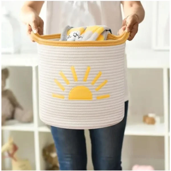 Cotton Sun Basket Pack of 1 Storage Basket For Clothes (White) - Image 3