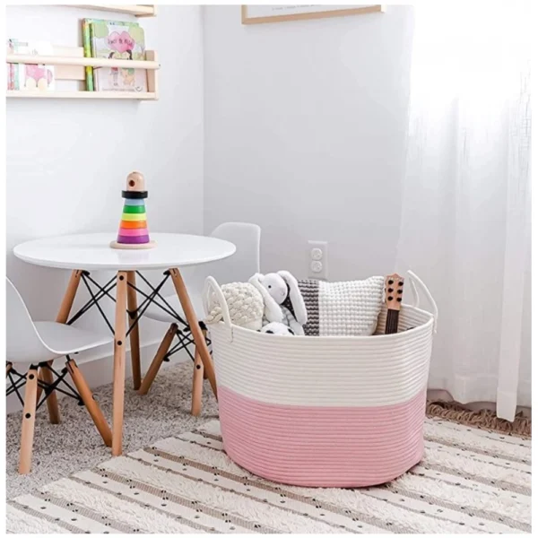 Cotton Laundry Basket Pack of 1 Storage Basket For Clothes (Pink) - Image 2