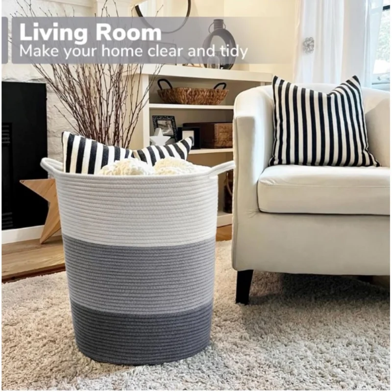 Alternative view of Cotton Laundry Basket Pack of 1 Storage Basket For Clothes (Multicolor)