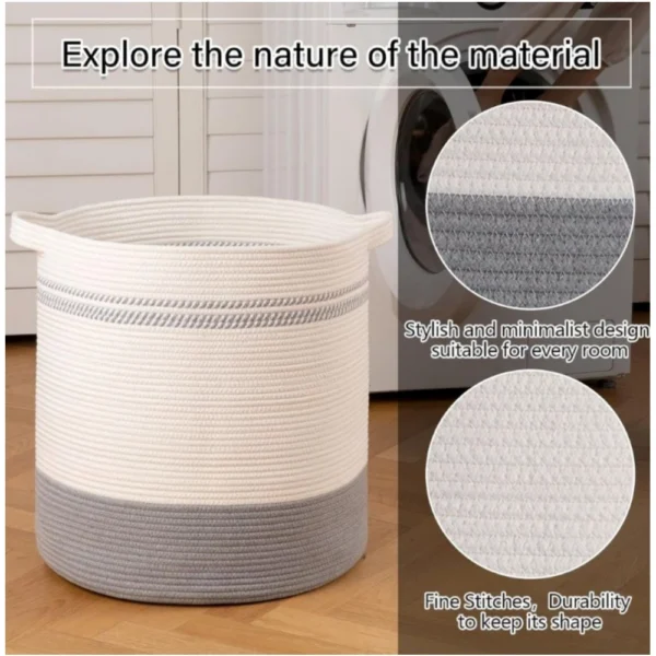 Cotton Basket Pack of 1 Storage Basket For Clothes (Grey) - Image 3