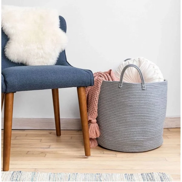Cotton Basket Pack of 1 Storage Basket For Clothes (Grey) - Image 2