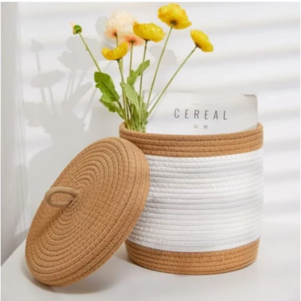 Cotton Basket Pack of 1 Storage Basket For Clothes (White) - Image 3
