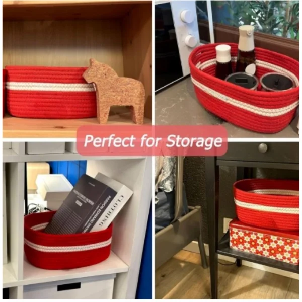 Cotton Basket Inch Pack of 1 Storage Basket For Clothes (Red) - Image 3