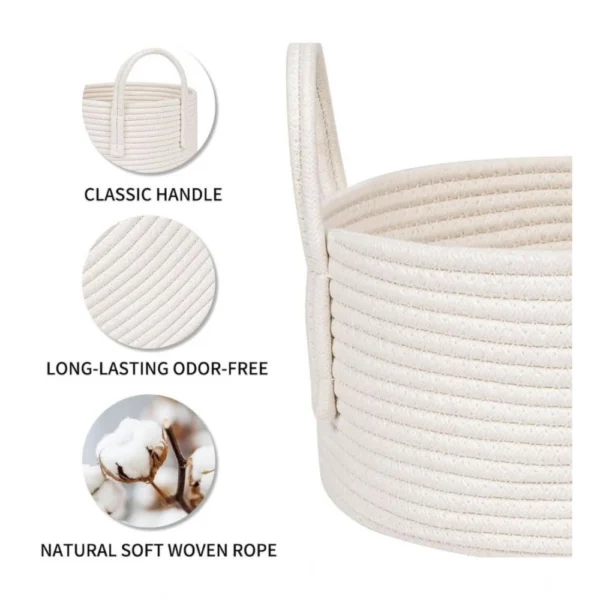 Cotton Basket Inch Pack of 1 Storage Basket For Clothes (White) - Image 3