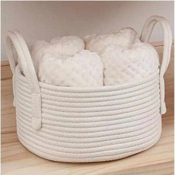 Cotton Basket Inch Pack of 1 Storage Basket For Clothes (White) - Image 2