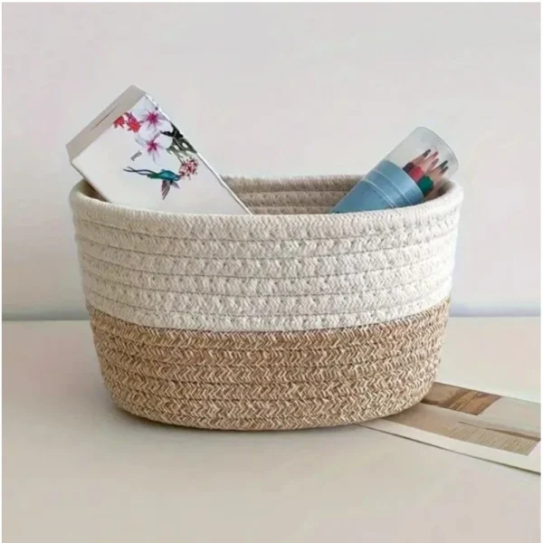 Cotton Bathroom Storage Basket Pack of 1 Storage Basket For Clothes (White) - Image 2
