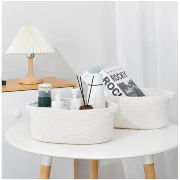 Cotton Pcs Oval Basket  Storage Basket For Clothes (White) - Image 2
