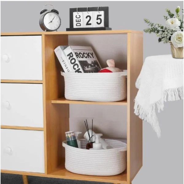 Cotton Pcs Oval Basket  Storage Basket For Clothes (White) - Image 3