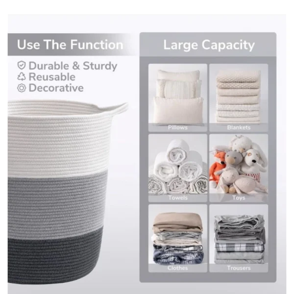 Cotton Laundry Basket Pack of 1 Storage Basket For Clothes (Multicolor) - Image 3