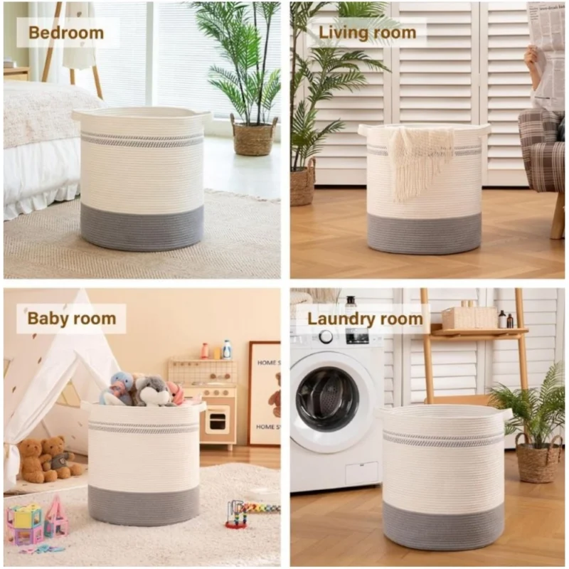 Alternative view of Cotton Basket Pack of 1 Storage Basket For Clothes (Grey)