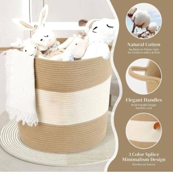 Cotton Basket Pack of 1 Storage Basket For Clothes (Beige) - Image 2