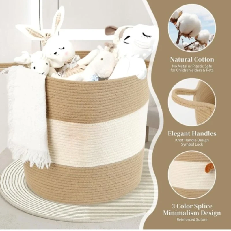 Alternative view of Cotton Basket Pack of 1 Storage Basket For Clothes (Beige)