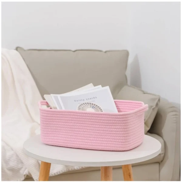 Cotton Basket Pack of 1 Storage Basket For Clothes (Pink) - Image 3