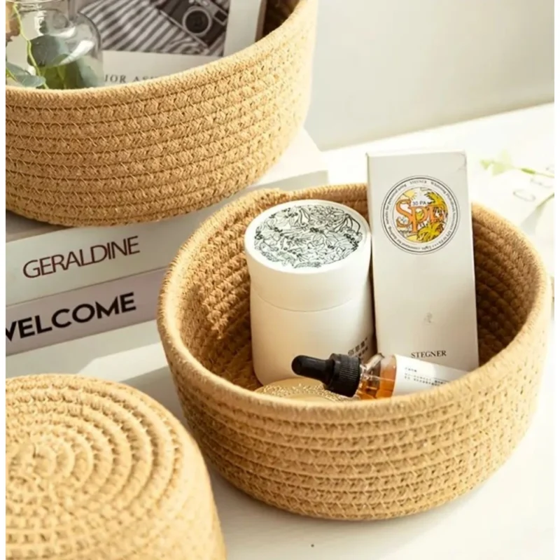 Alternative view of Cotton 3 Pcs Round Set Storage Basket For Clothes (Brown)