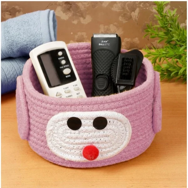 Cotton Pen Holder Pack of 1 Storage Basket For Clothes (Pink) - Image 3