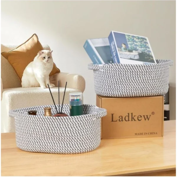Cotton 2 Pcs Oval Basket  Storage Basket For Clothes (Grey) - Image 3