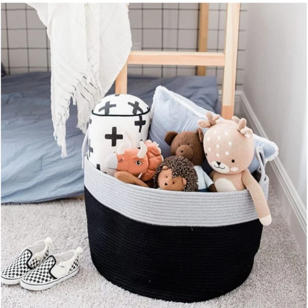 Cotton Laundry Basket Pack of 1 Storage Basket For Clothes (Grey) - Image 3