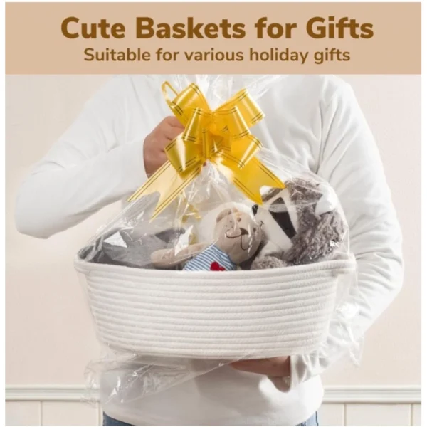 Cotton Gift Basket Pack of 1 Storage Basket For Clothes (White) - Image 2