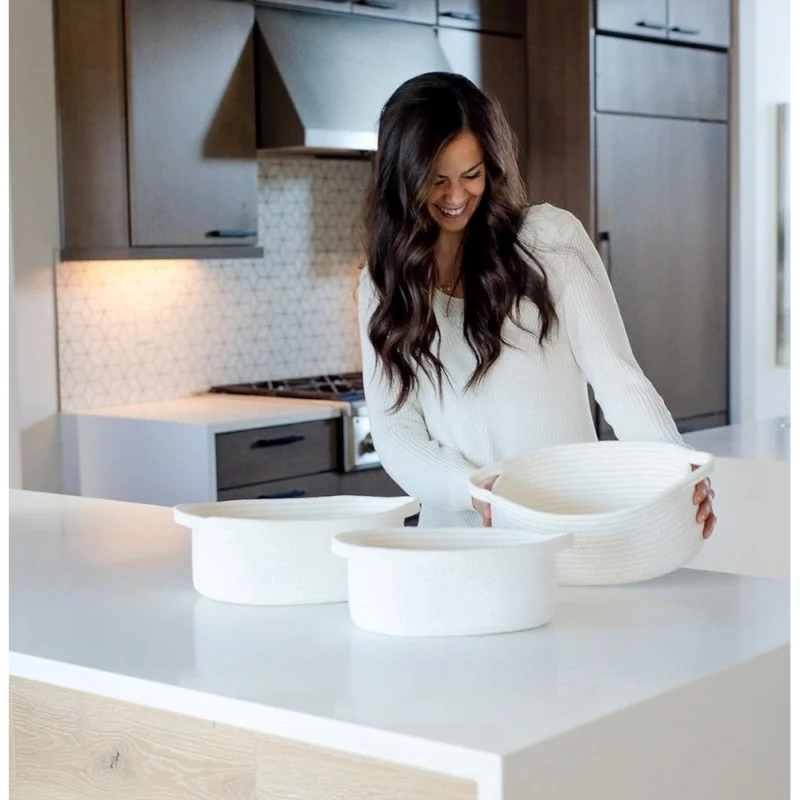 Alternative view of Cotton Oval Basket Pack of 3 Storage Basket For Clothes (White)