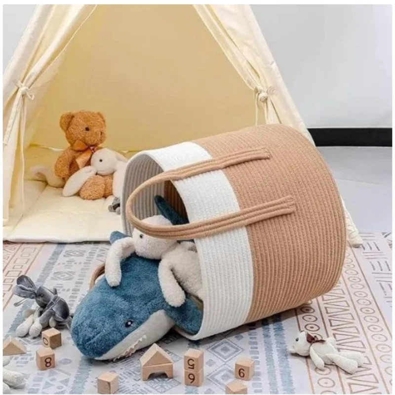 Alternative view of Cotton With Handle Pack of 1 Storage Basket For Clothes (White)