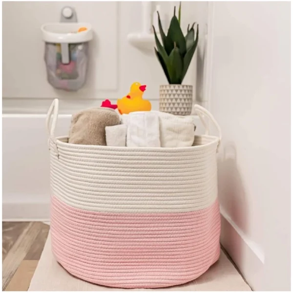 Cotton Laundry Basket Pack of 1 Storage Basket For Clothes (Pink) - Image 3