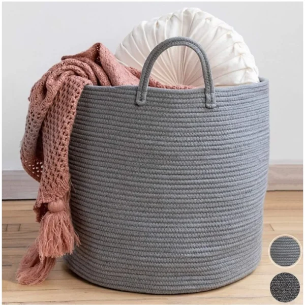 Cotton Basket Pack of 1 Storage Basket For Clothes (Grey) - Image 3